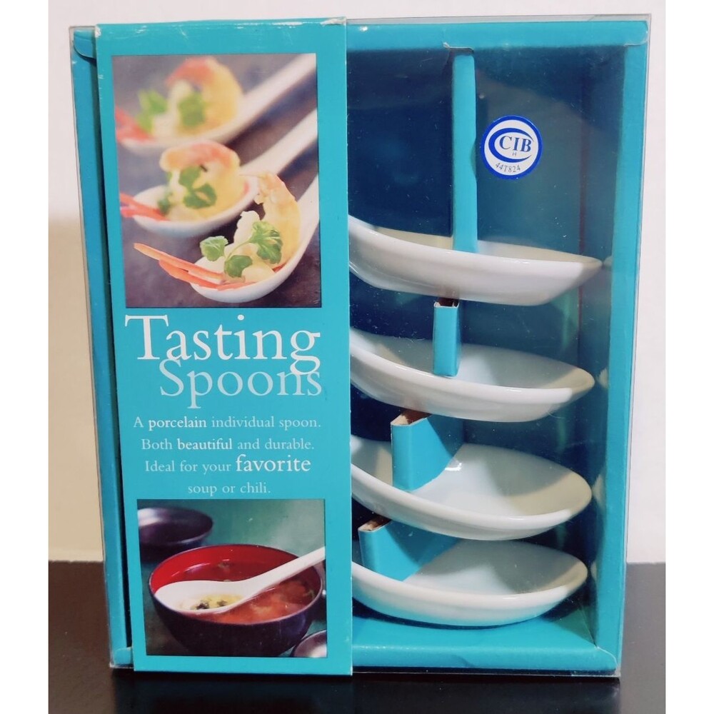 Over and Back Porcelain TASTING SPOONS 4PCS, Flat Bottom Spoons NEW